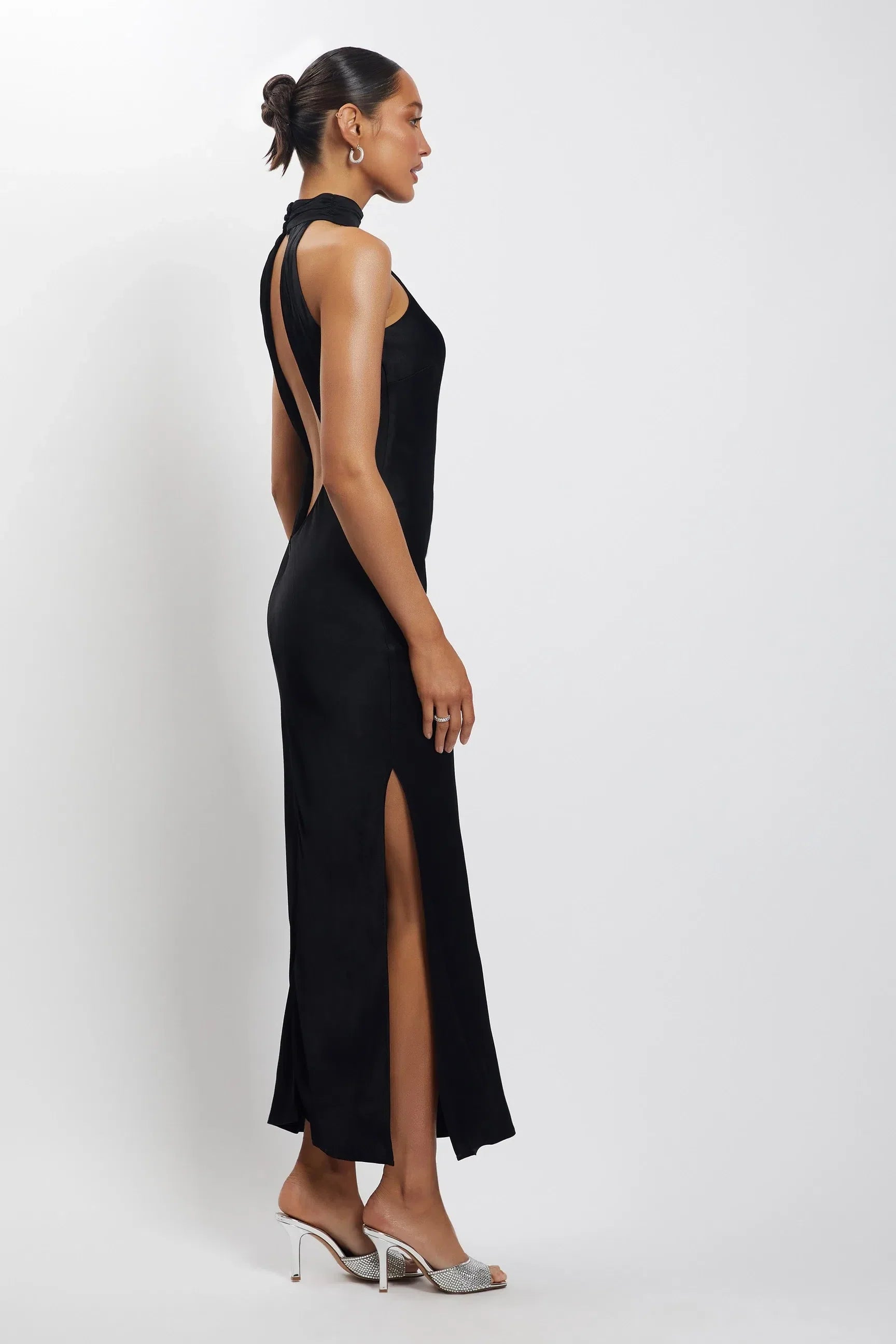 HIGH NECK SATIN WED PARTY DRESS