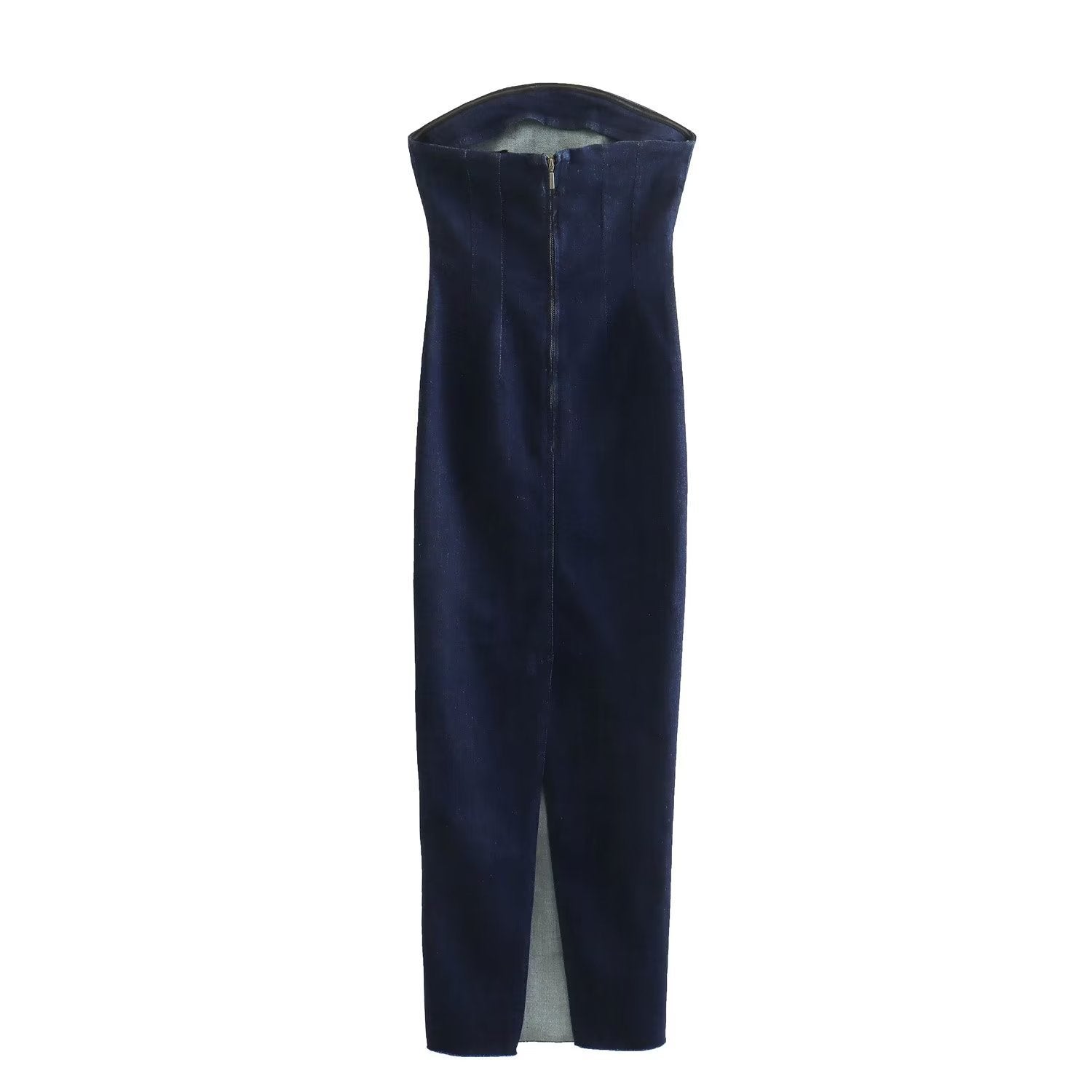 Strapless Jean Slit Midi Dress