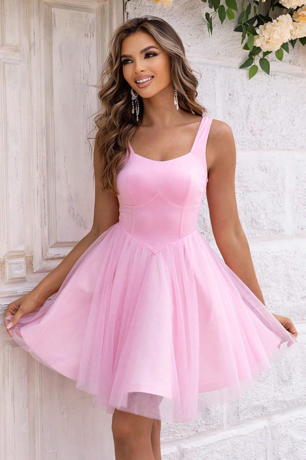 Elegant Wide Strap Mesh Dress