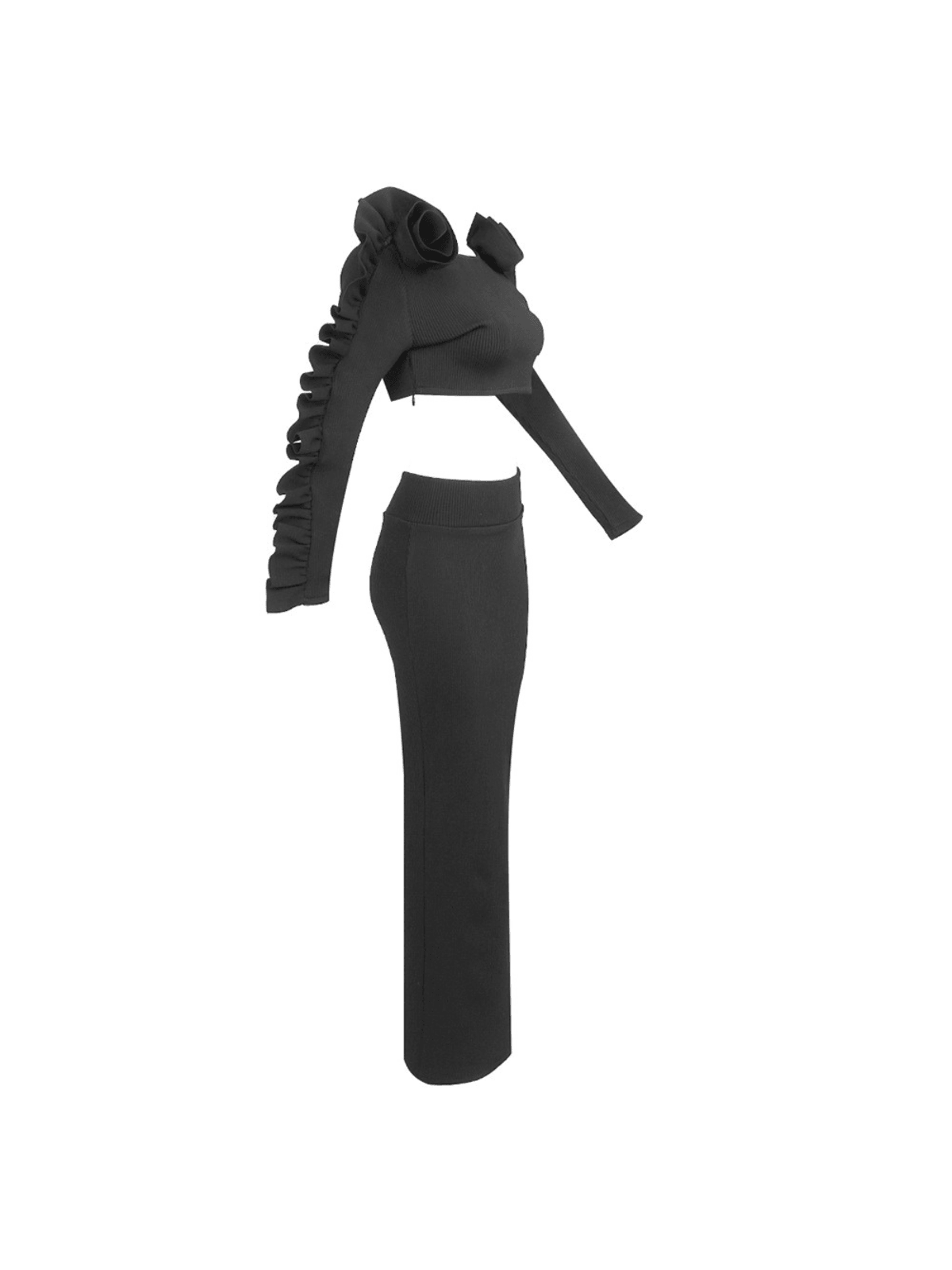 Detail shot of the polyester material used in the Eduardo Long Sleeve Flower Skirt Set, ensuring style and comfort.