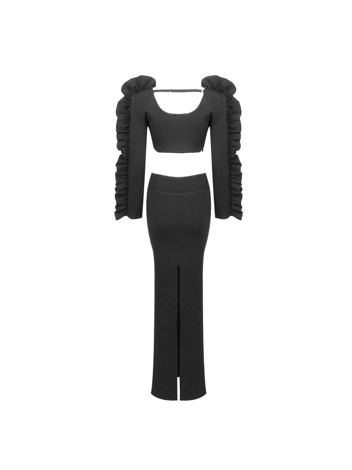Eduardo Long Sleeve Flower Skirt Set featuring a stylish black design, perfect for cocktail events and versatile wear.