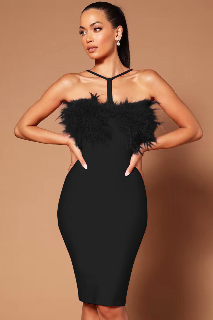 Low-cut Halter Sheath Bandage Dress