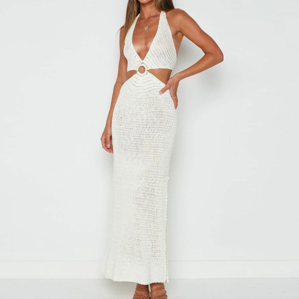 V-neck Waist Back Lace Up Beach Skirt Dress