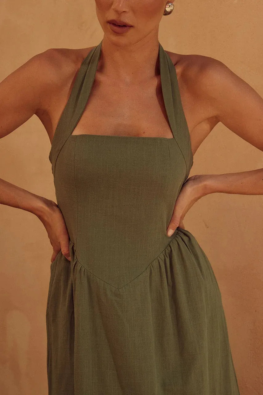 Alera Halter Neck Maxi Dress with Pockets