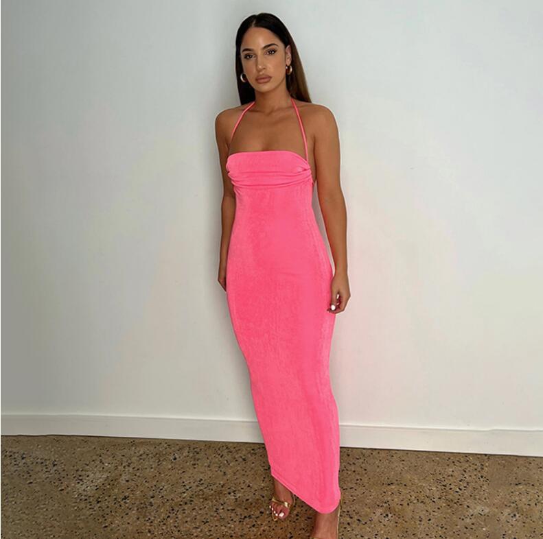 Lemiya Backless Lace up Hanging Night Dress-Pink