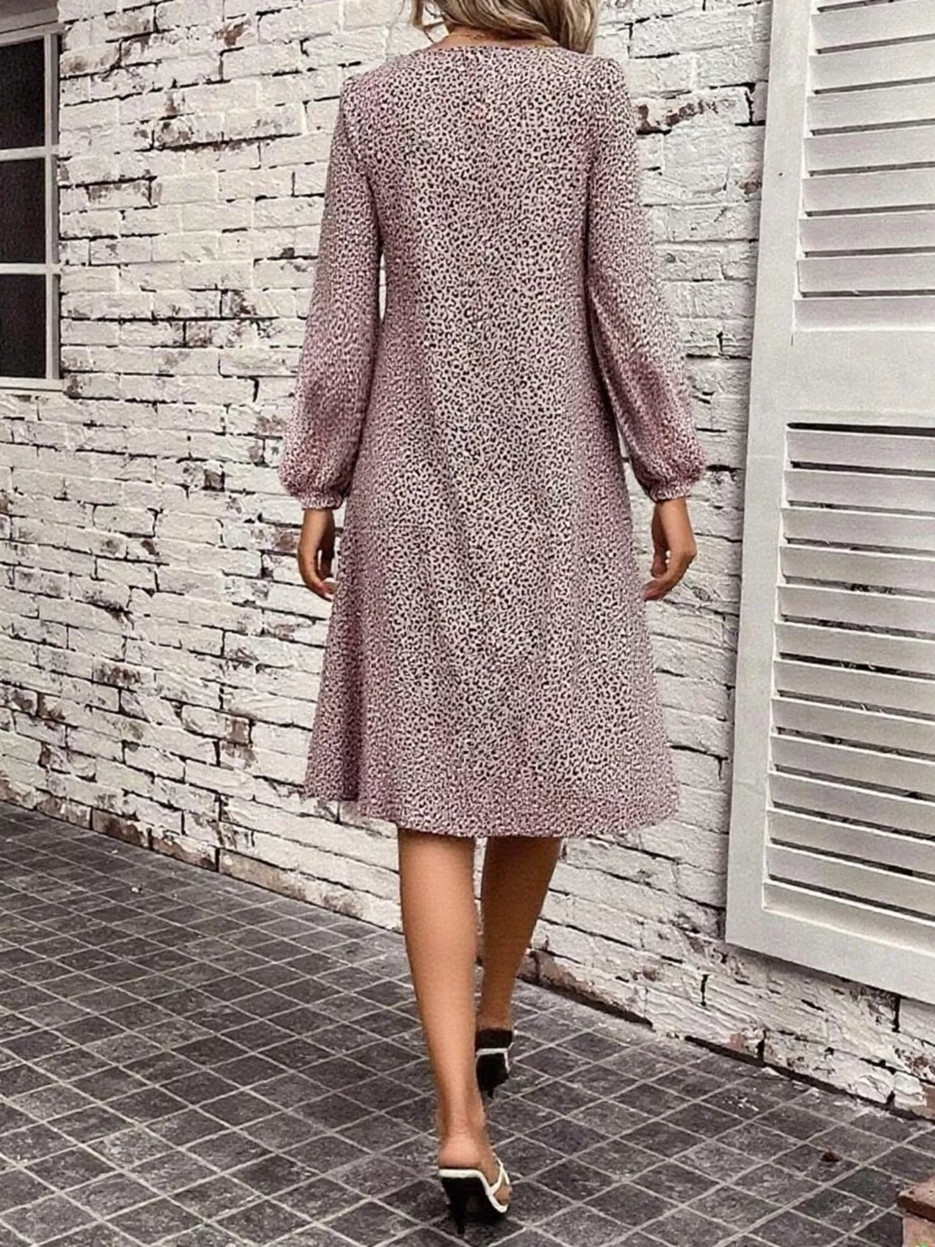 Animal Print Balloon Sleeve Dress
