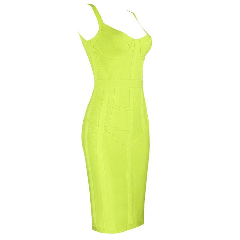 Sexy Sling Bag Hip Dress-Yellow