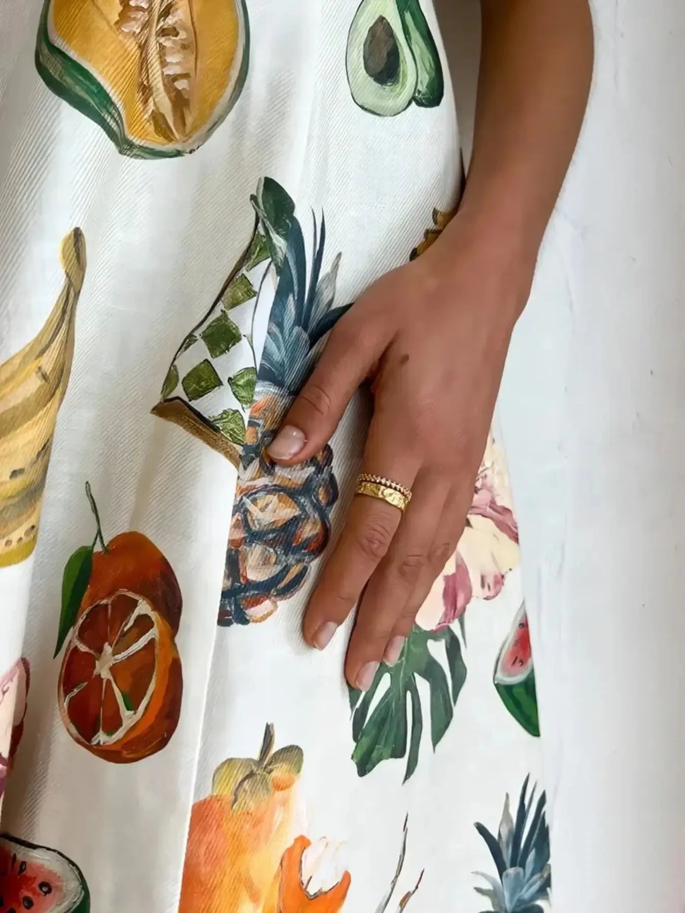 Printed Round Neck Puff Sleeve Dress