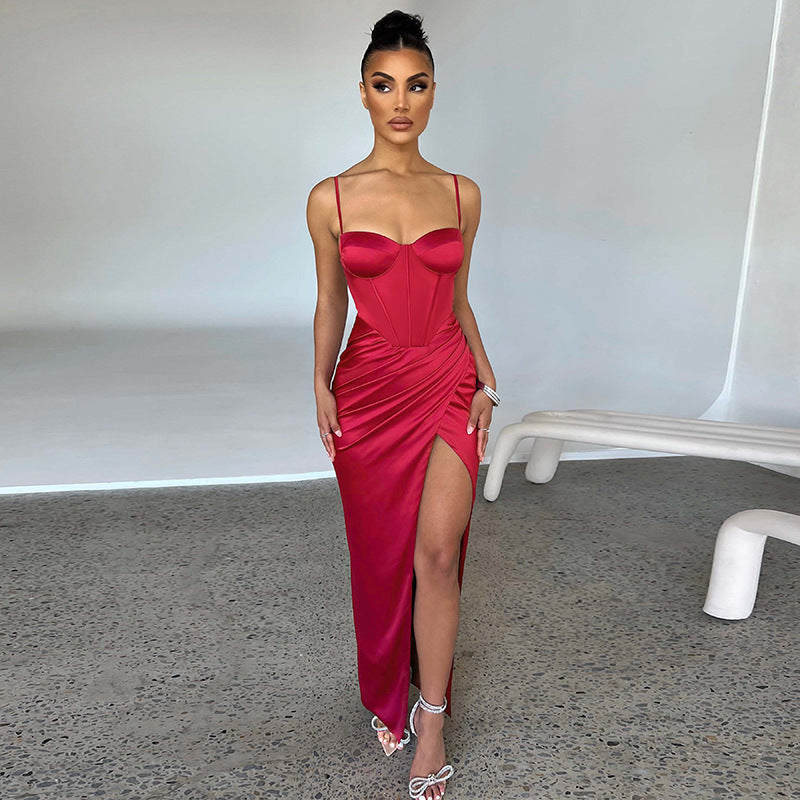 Elegant Waist High Slit Dress