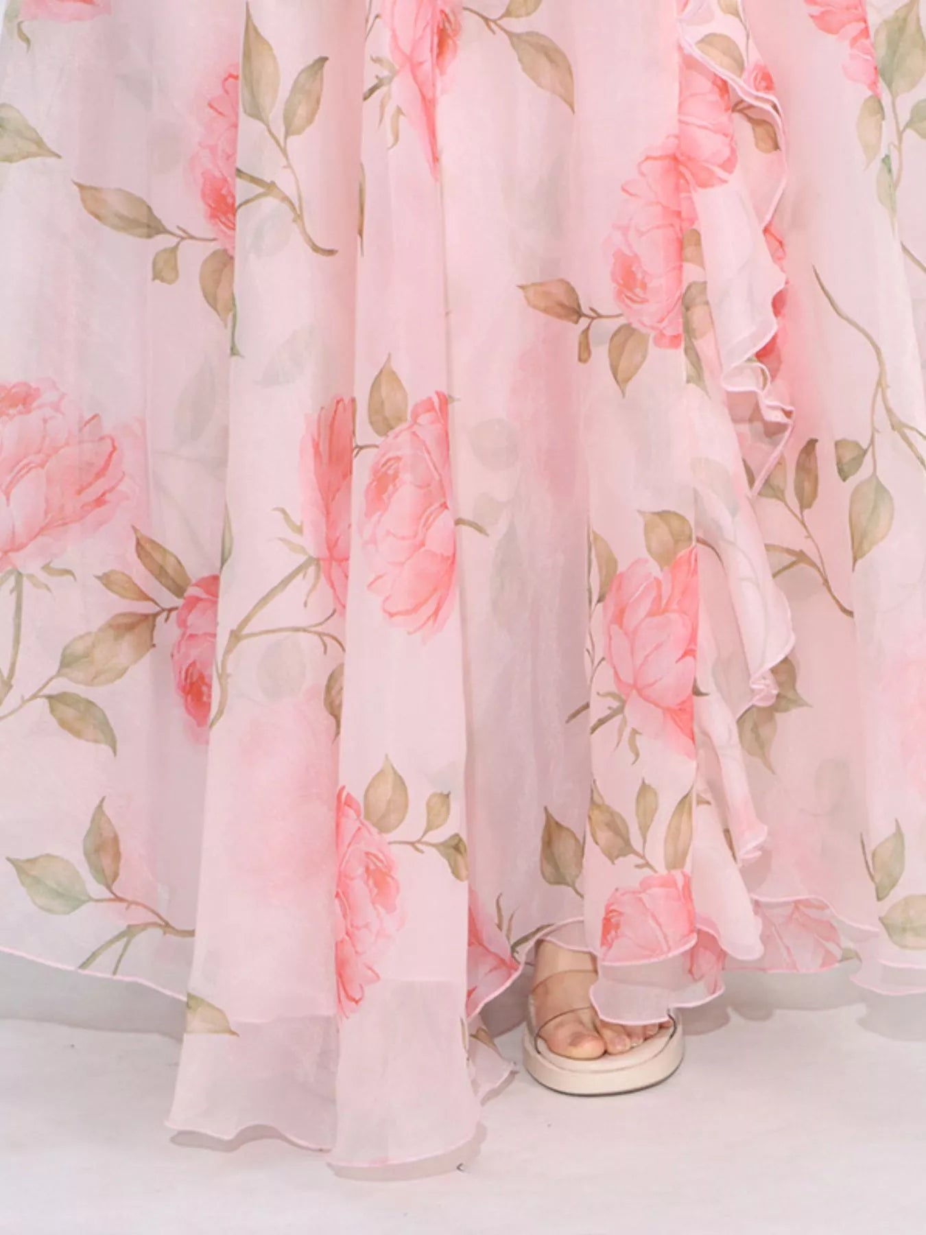 Floral Ruffled Short Sleeve Maxi Dress