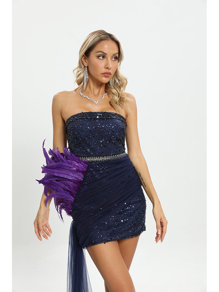 Sequin Purple Tube Top Irregular Dress