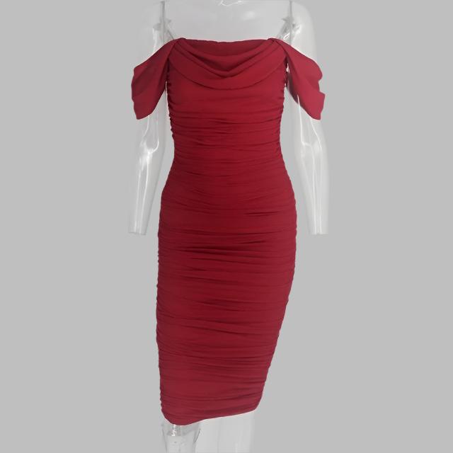 Lemily Ruched Draped Chiffon Dress