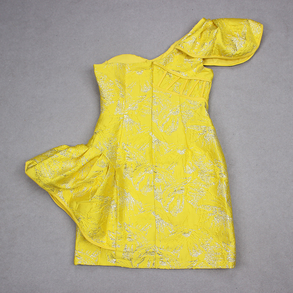 Elegant Jacquard One Shoulder Short Dress