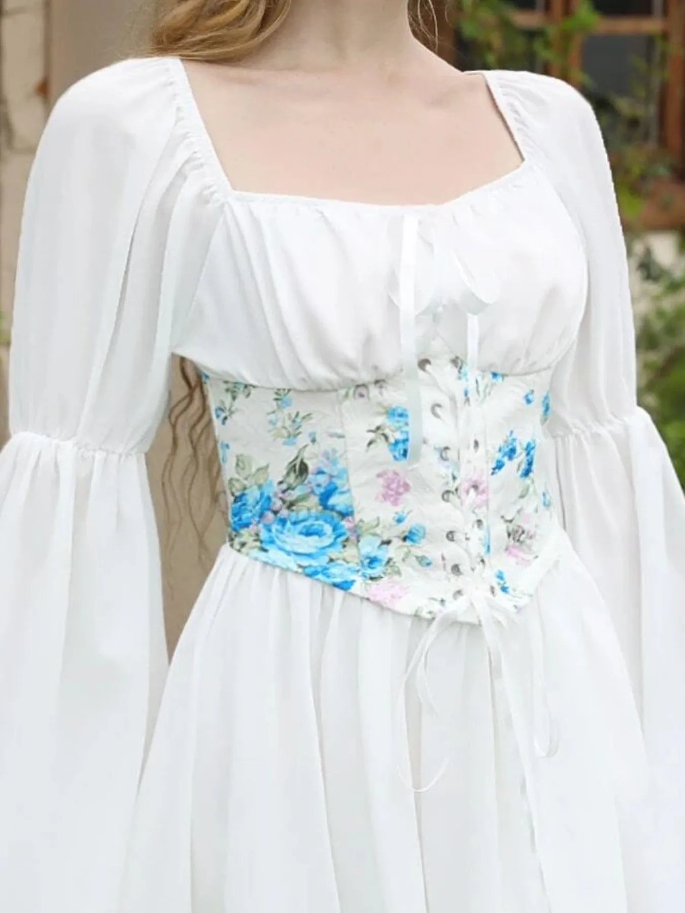 Floral Lace Up Long Sleeve Mini Dress