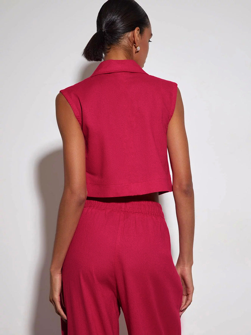Vest High Waist Wide Leg Pants