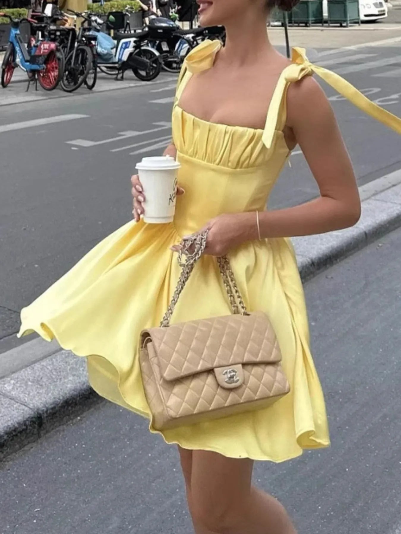 Tie-Shoulder Square Neck Mini Dress