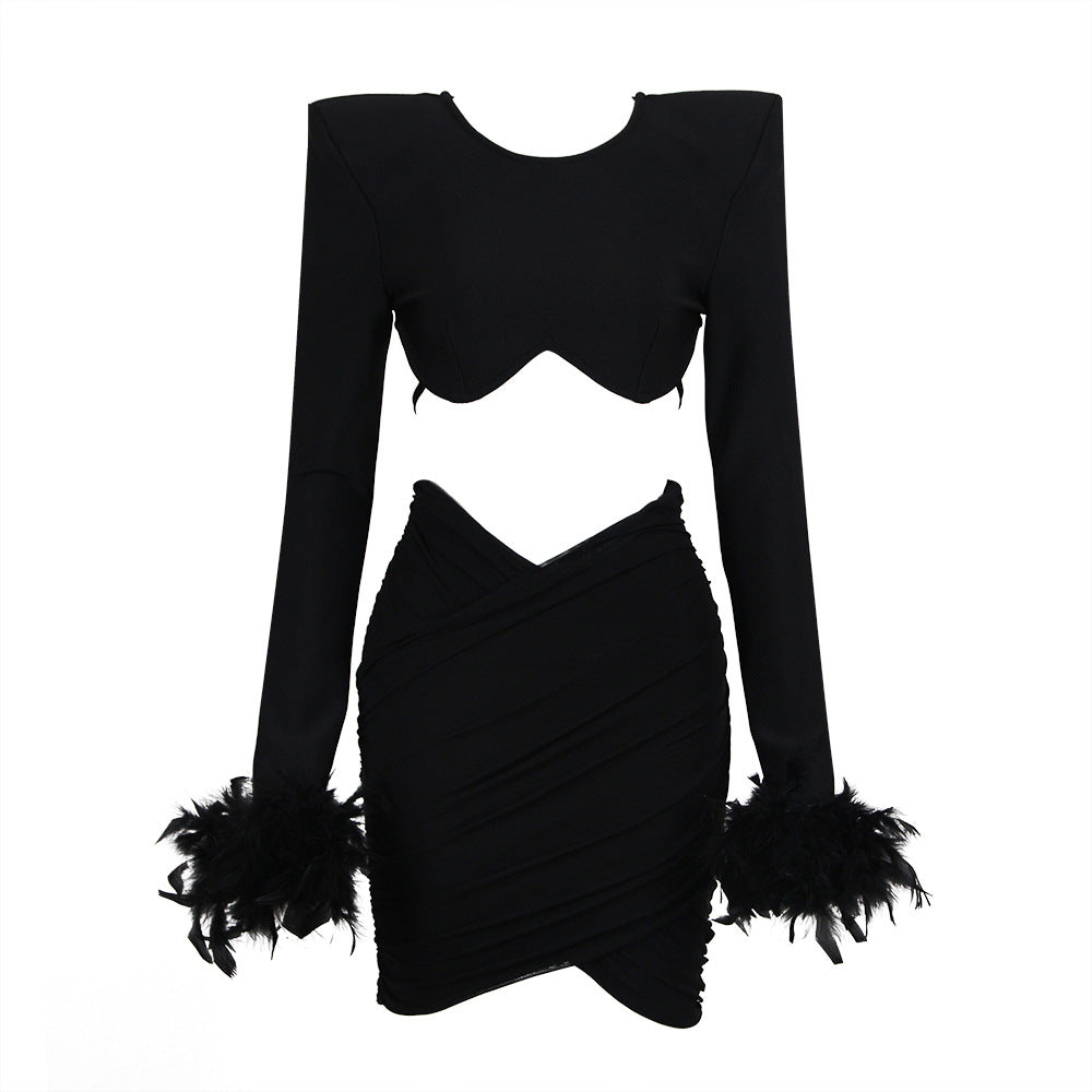 Open-back Feather Long-sleeved Merry  Dress