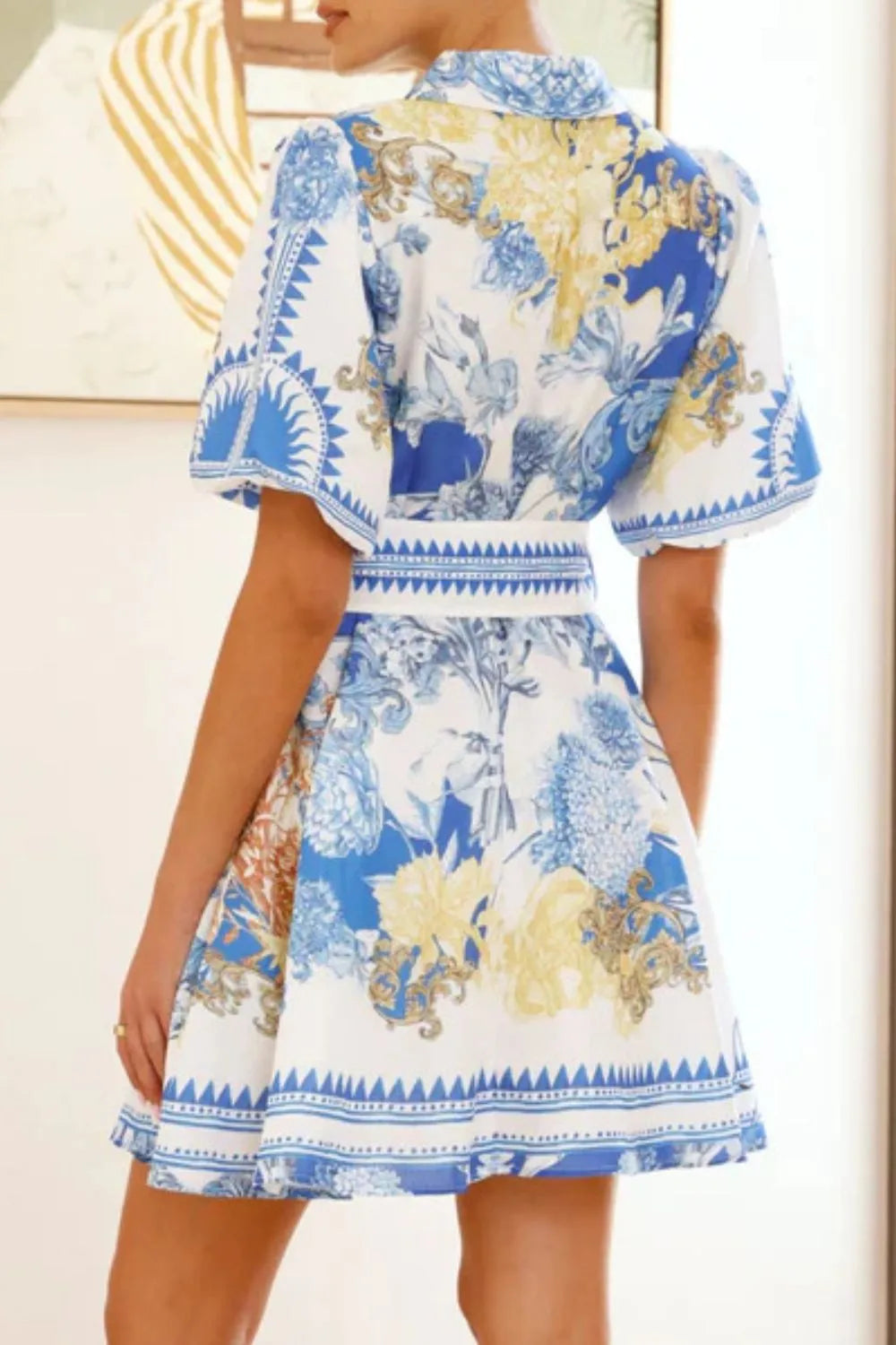 Printed Collared Neck Half Sleeve Dress