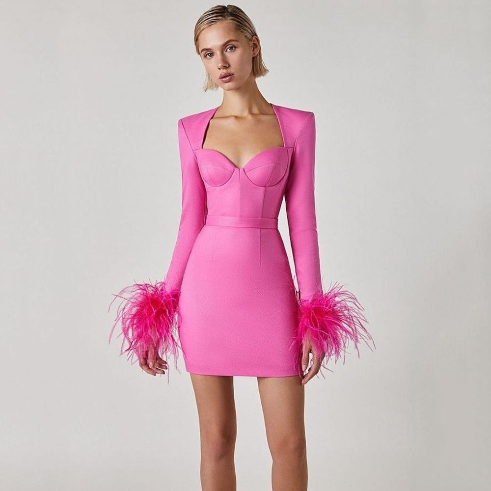 Aerika Feather Bodycon Mini Dress