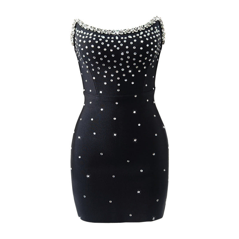Dera Crystal Mini Black Party Dress