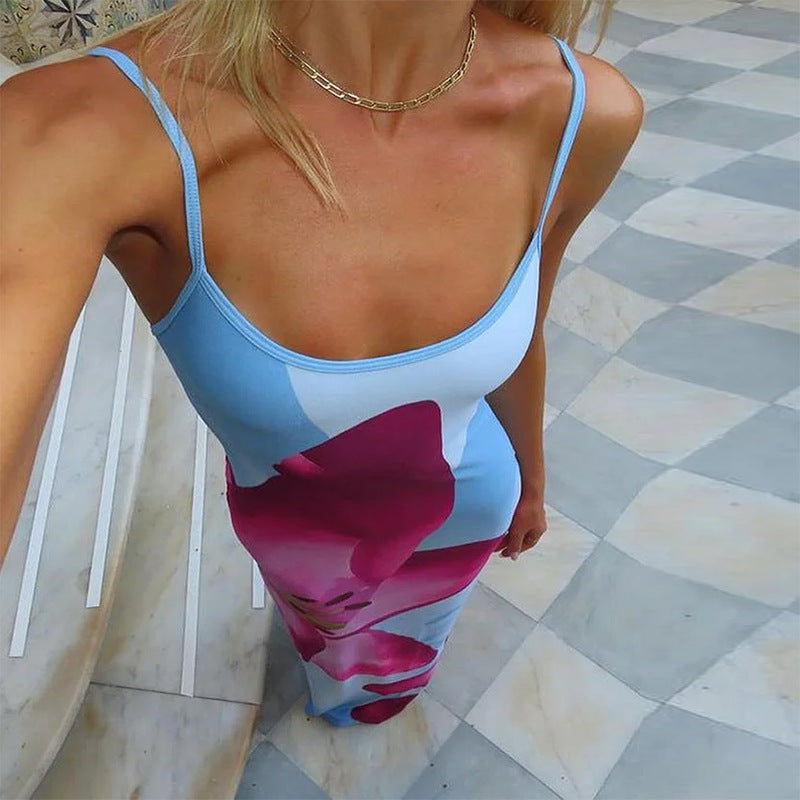 Floral Elegant Print Slim Strap Dress