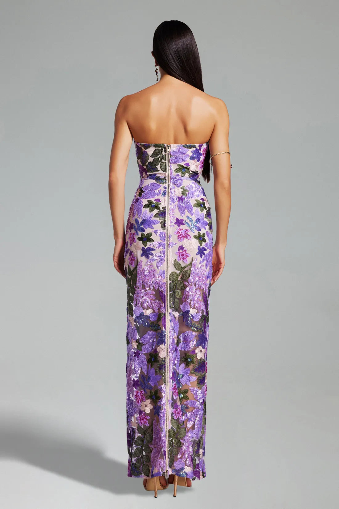 Aleka strapless mesh sequin maxi backless dress