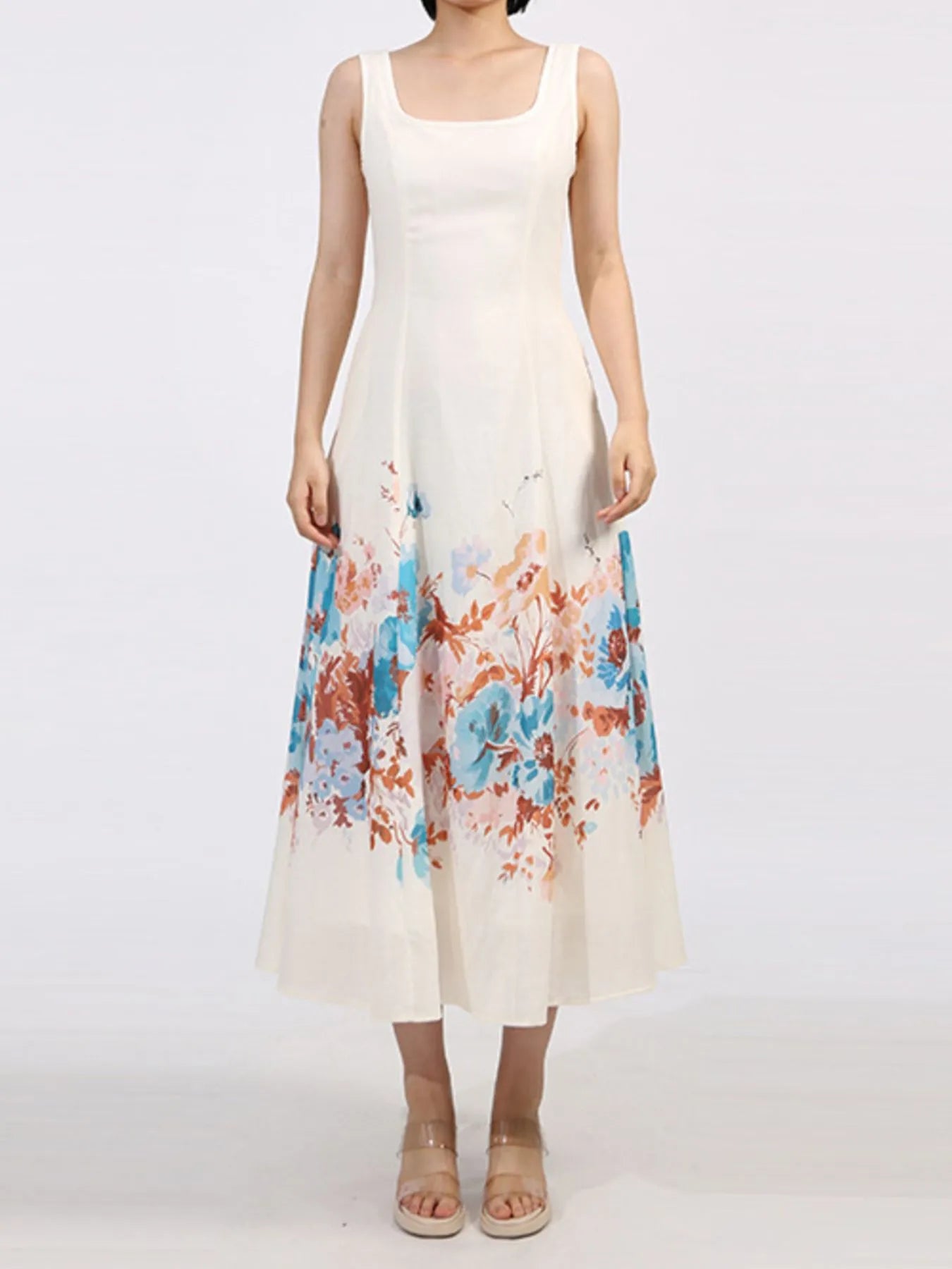Cutout Back Printed Square Neck Dress
