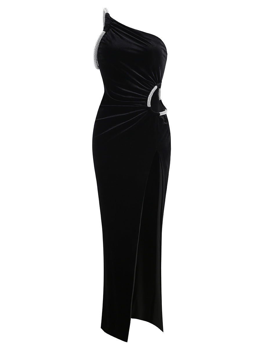 Chic Diva Maxi Cutout Velvet Rhinestone Dress