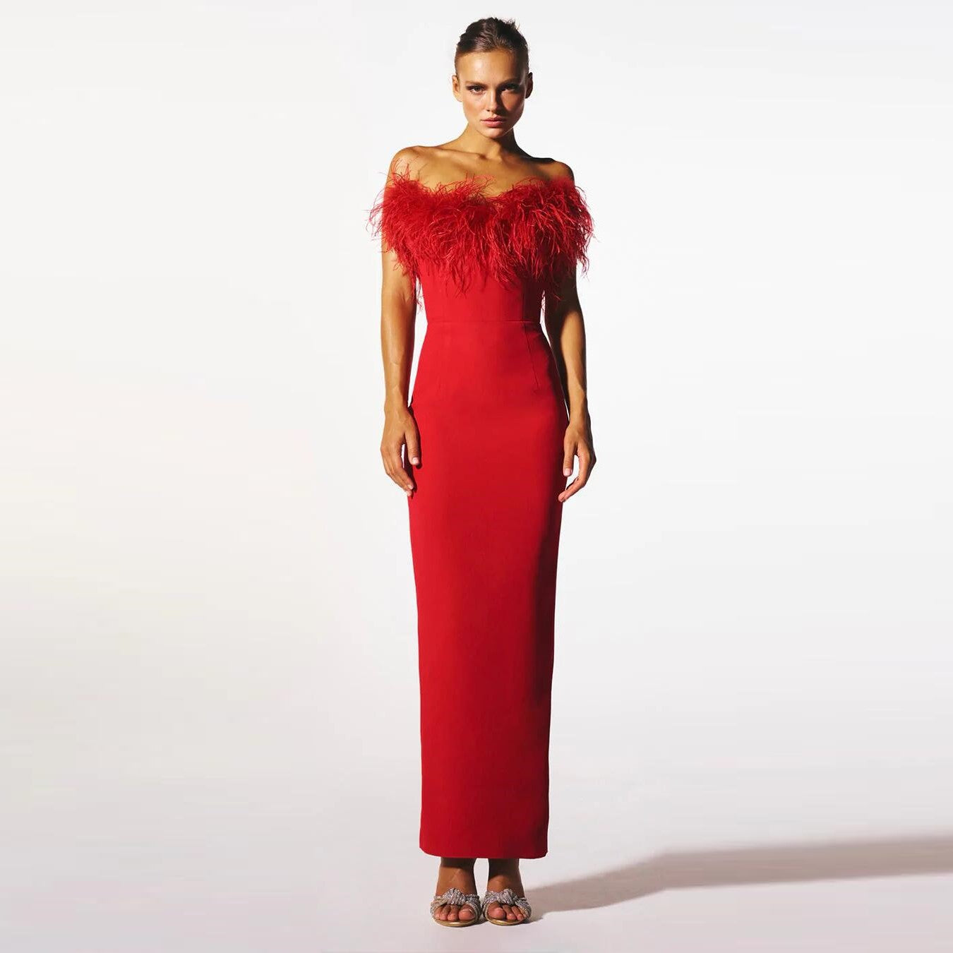 Aeira Feather Maxi Bandage Dress
