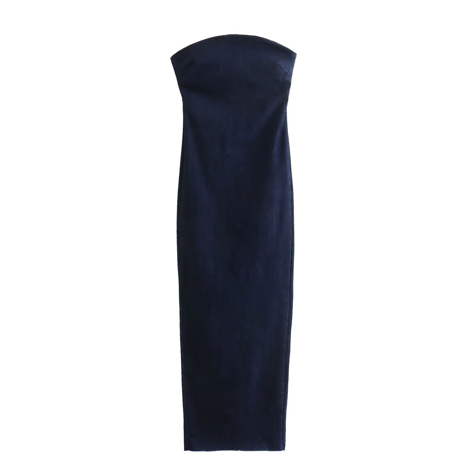 Strapless Jean Slit Midi Dress
