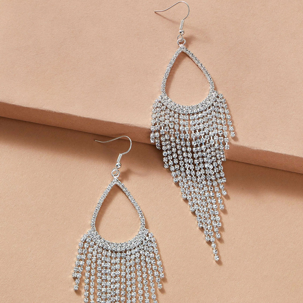 Tassel Shiny Long Rhinestone-encrusted Earrings