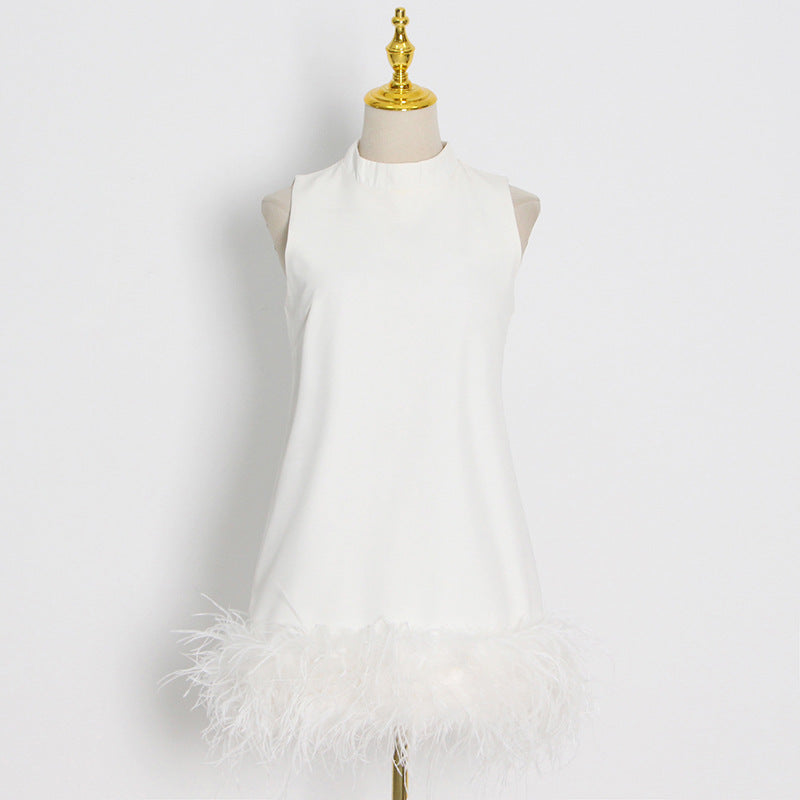 Layia Feather Half Turtleneck Sleeveless Dress
