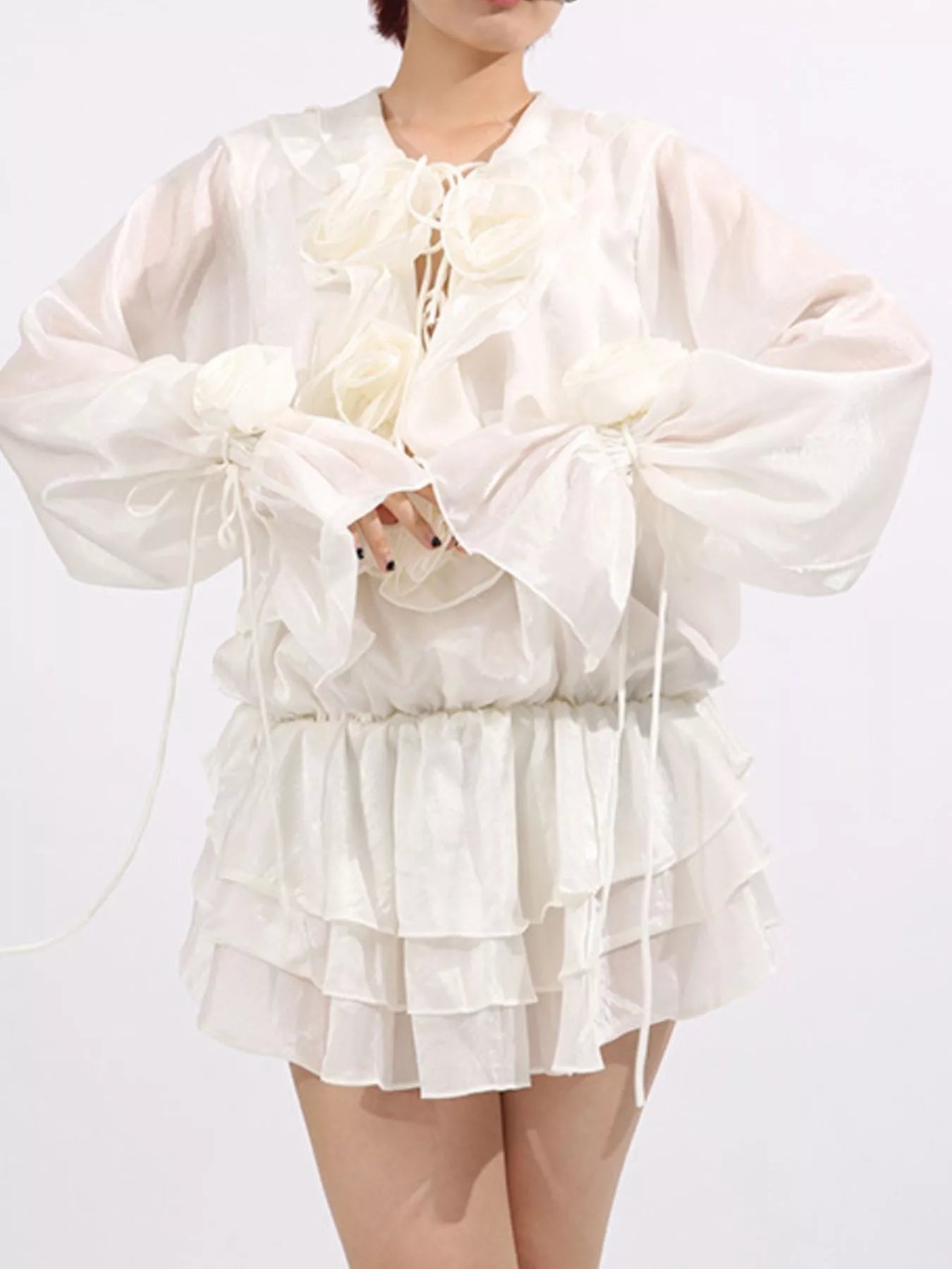 Flower Ruffled Long Sleeve Dress