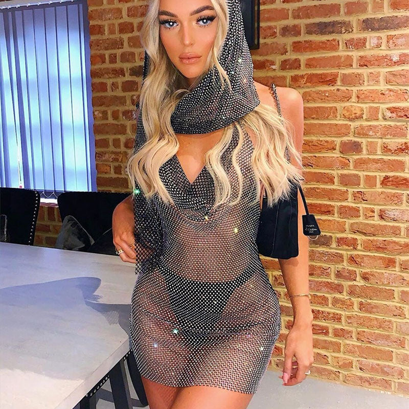 Mesh Glitter Party V Neck Dress Carnival