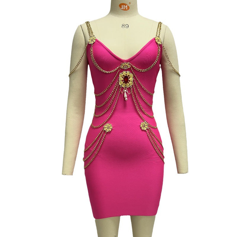 Chain Bandage One-piece Dress