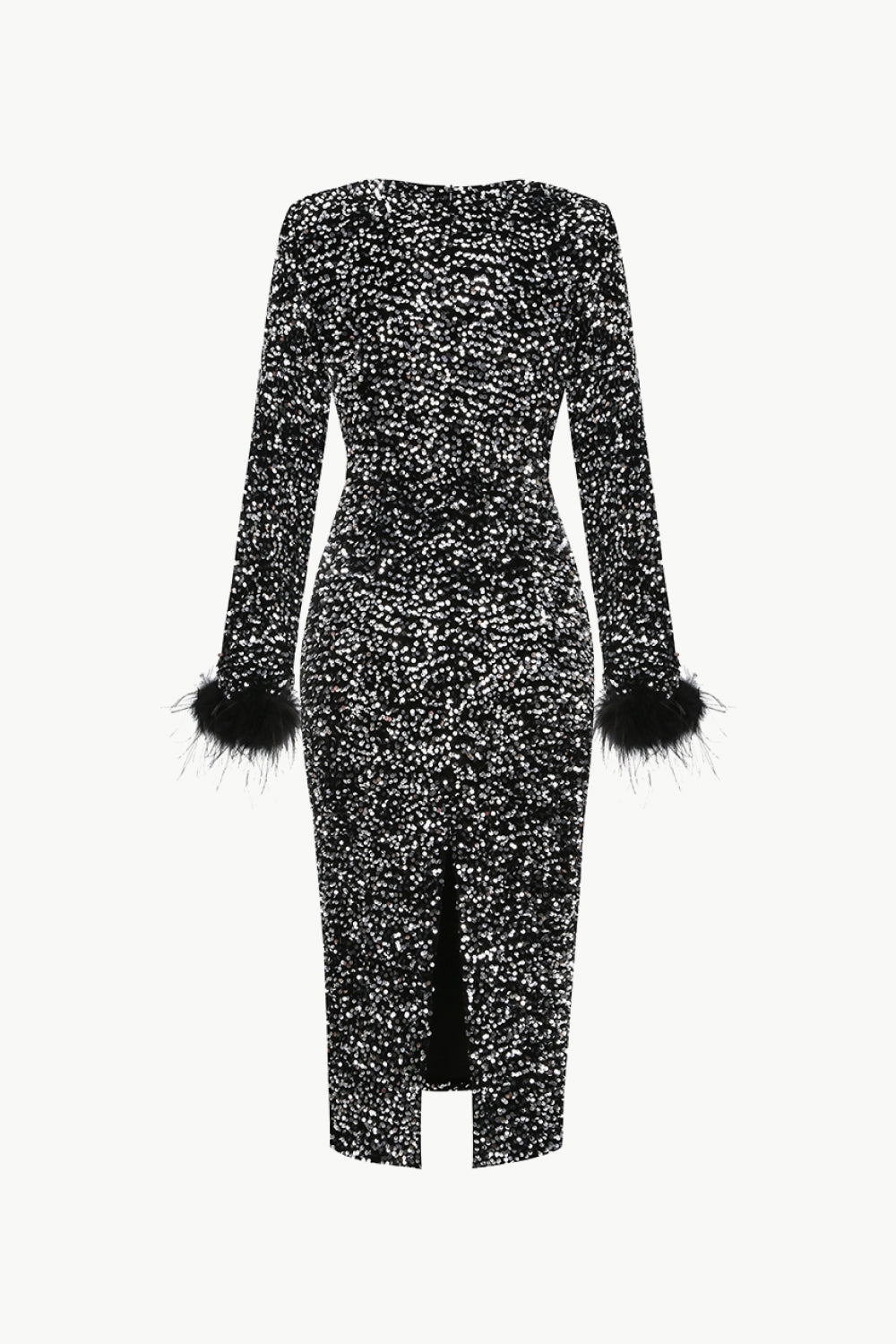 Alyia Sequin Feather Midi Dress