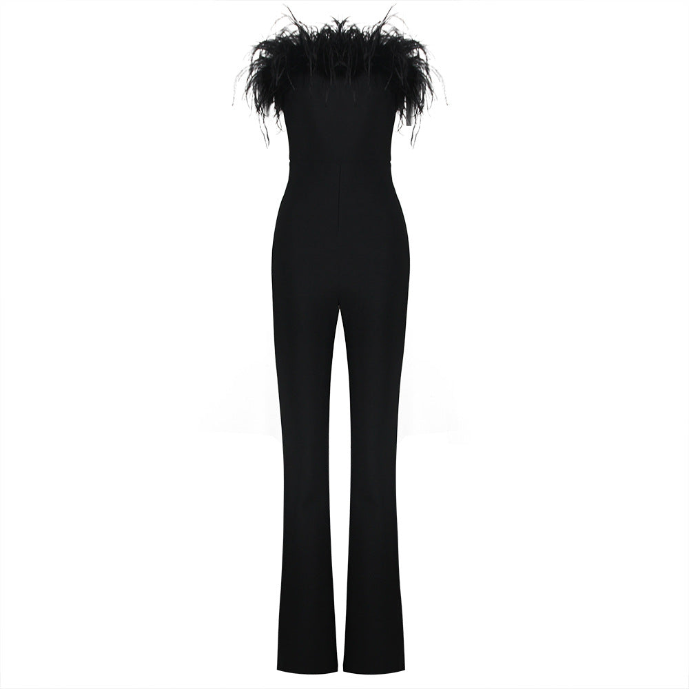 Tube Top Feather Bandage High Waist  Dress