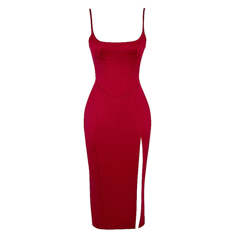Magnificent Glam Satin Bustier Midi Dress
