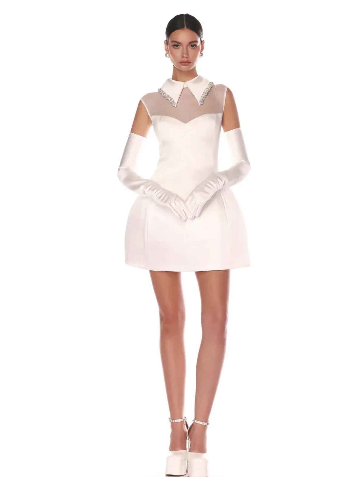 YARNA SATIN MINI DRESS-WHITE