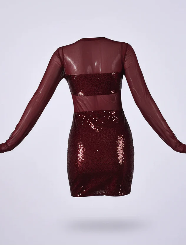 Alisha Sequin Red Mini Sleeved Party dress