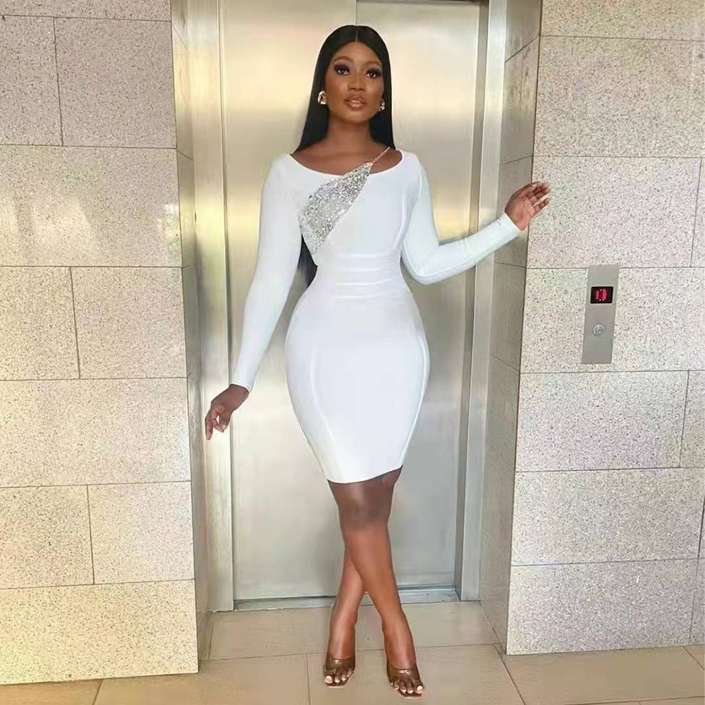 Elegant Sequin Long Sleeve Bandage Dress