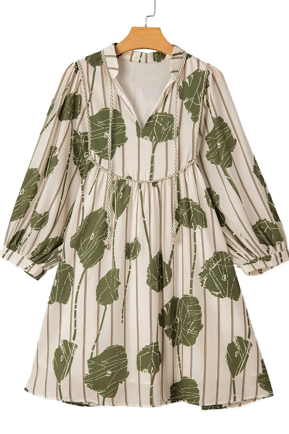 Printed Tie Neck Balloon Sleeve Dress
