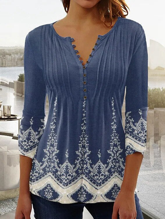 Judith - Scalloped V-Neck Blouse