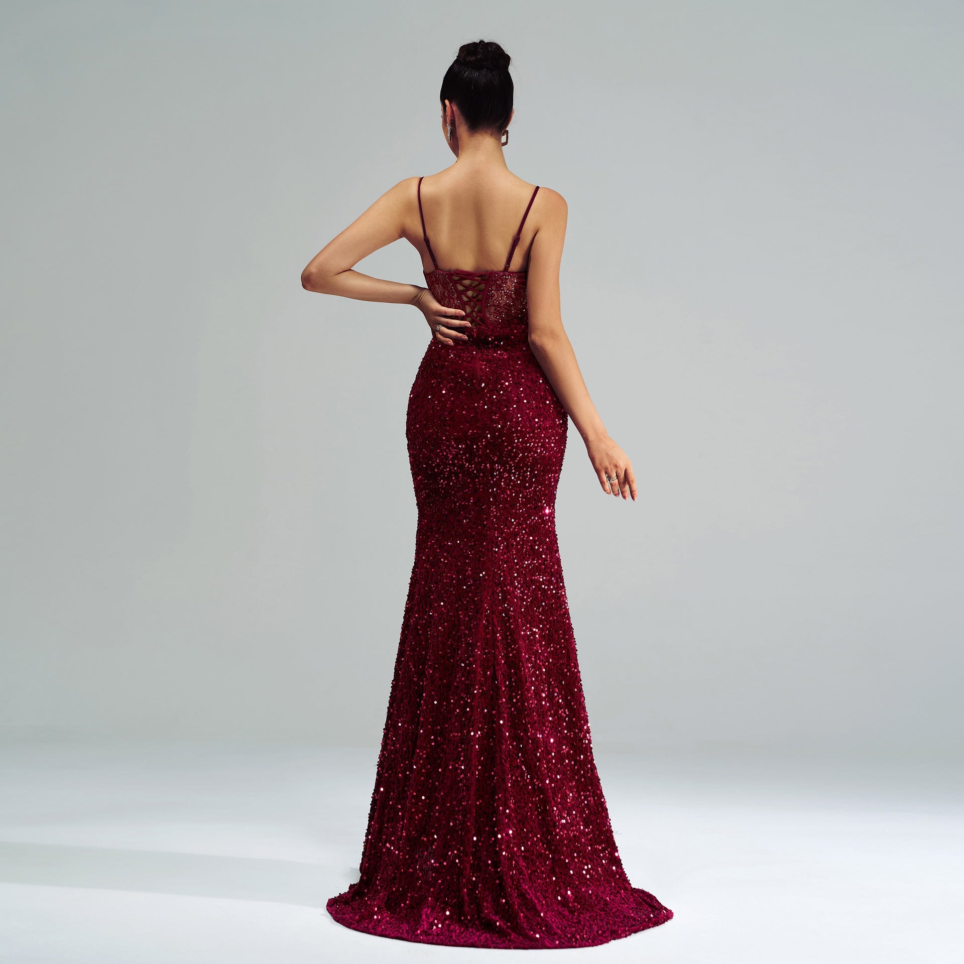 Spaghetti Straps Sequin Slit Maxi Dress