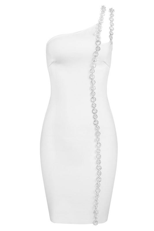 One-Shoulder Long Chain Mini Dress