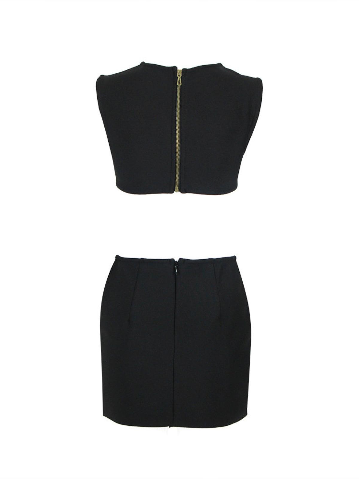 Adrien Floral Crystal Crop Bandage Skirt Set showcasing a stylish floral design with crystal embellishments.