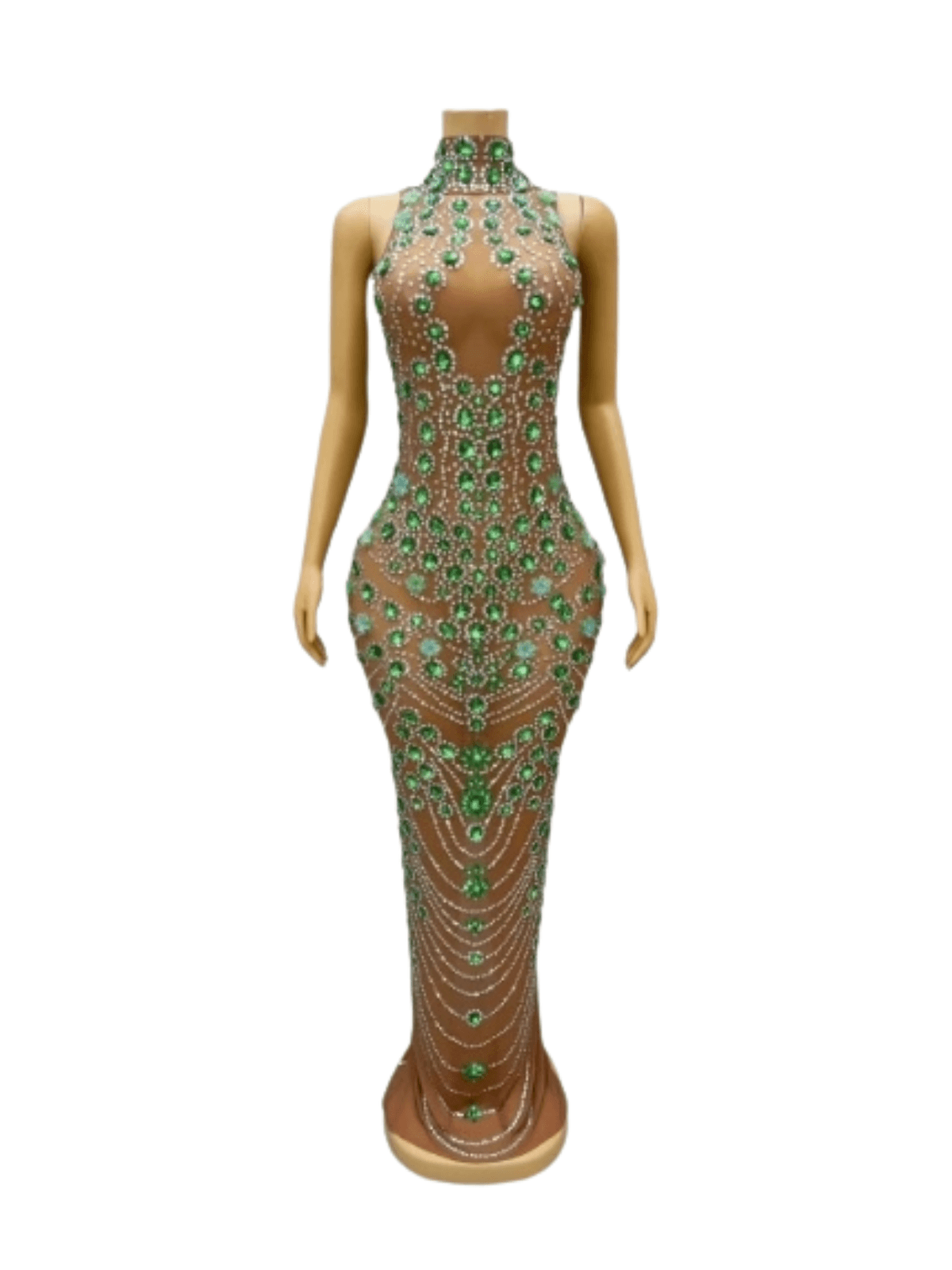 Ahava Rhinestone Embellished Maxi Dress in green, perfect for luxury occasions with stunning rhinestone details.