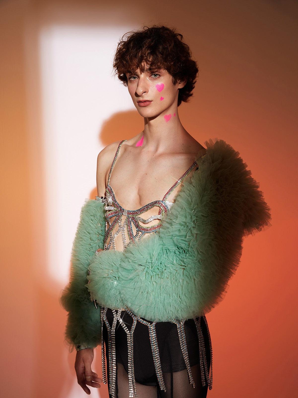 Flat lay of the Aiden Spaghetti Crystal Fringe Top with accessories, perfect for a chic and trendy outfit inspiration.