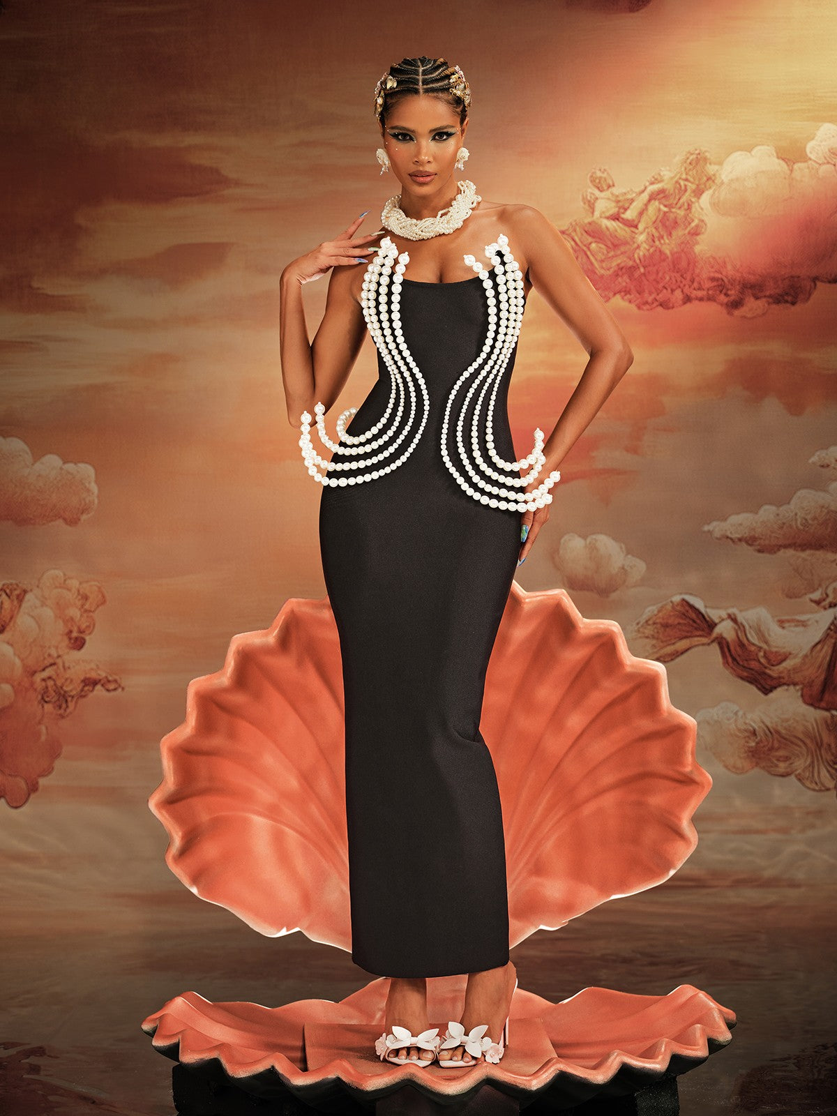 Aivar Strapless Pearl Bandage Maxi Dress