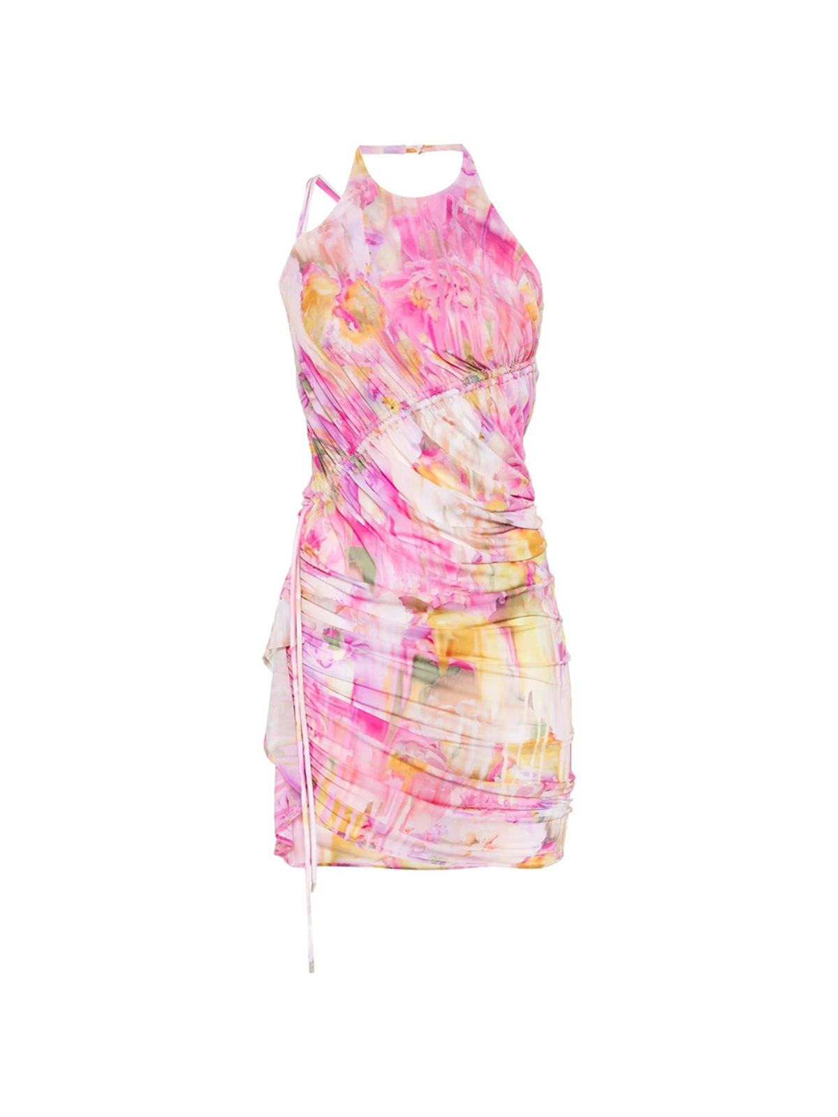 Aldiva Halterneck Printed Ruched Mini Dress